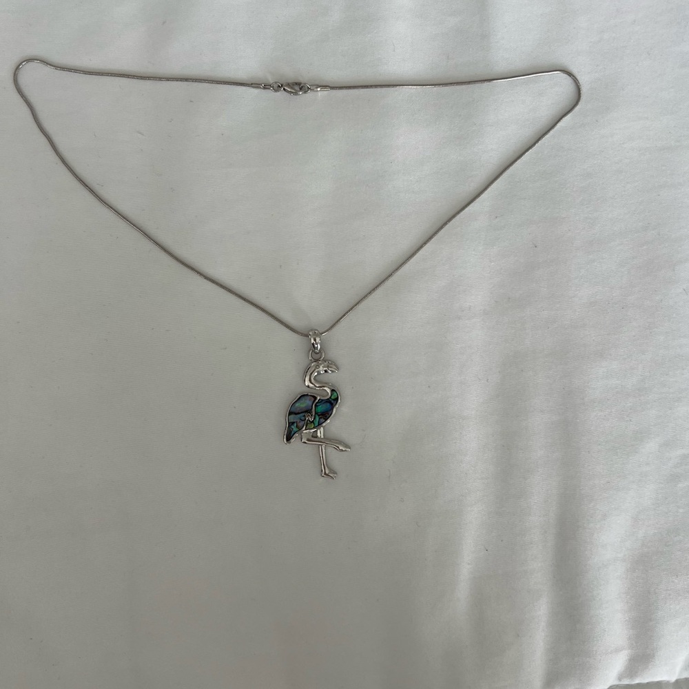 Silver tone fashion Avalon Flamingo Pendant Necklace